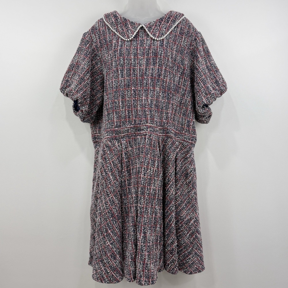 Ivy City Co Tweed Dress Womens 3X Preppy Pearl Trim Feminine Classic Twee